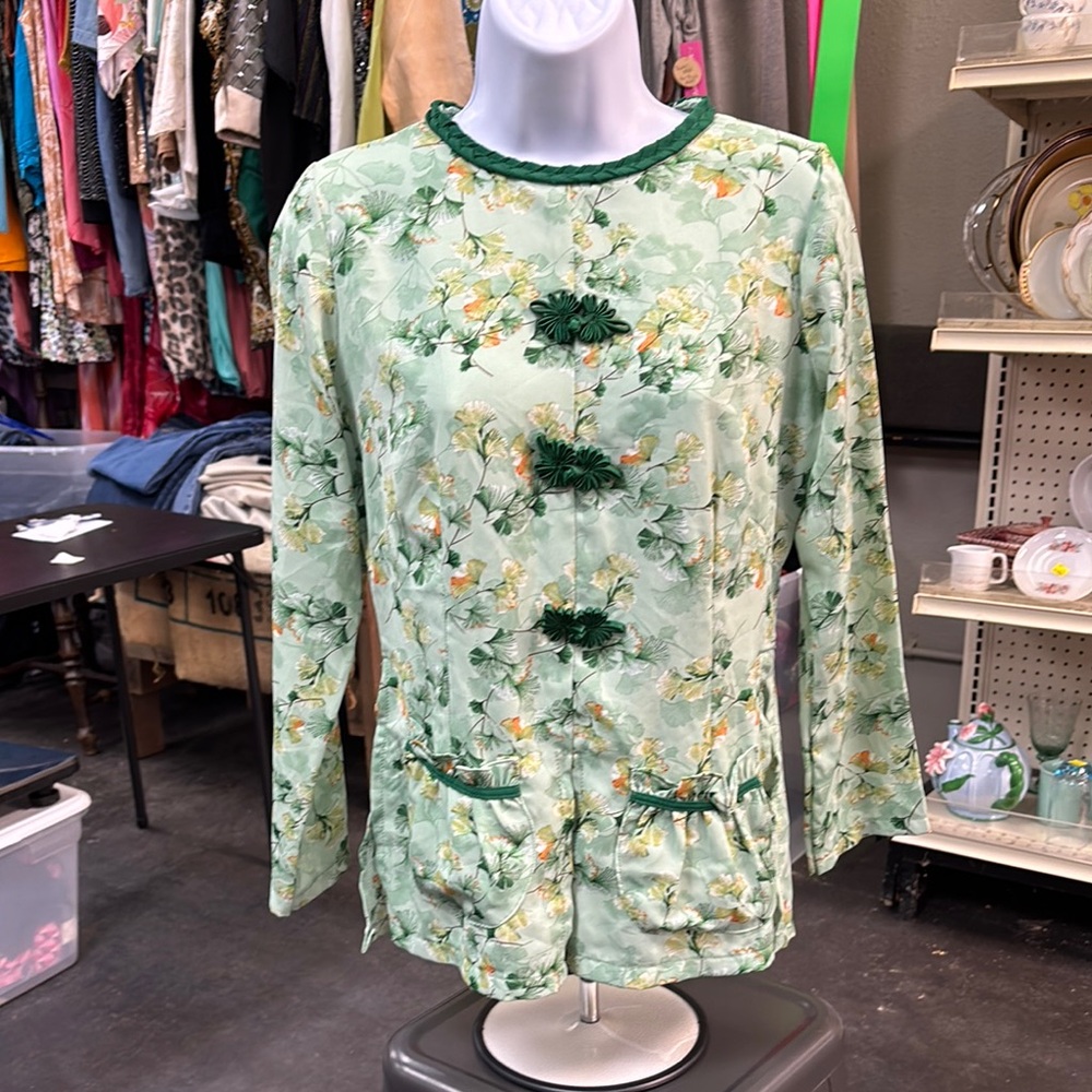 Asian Style Floral Green Women's Top